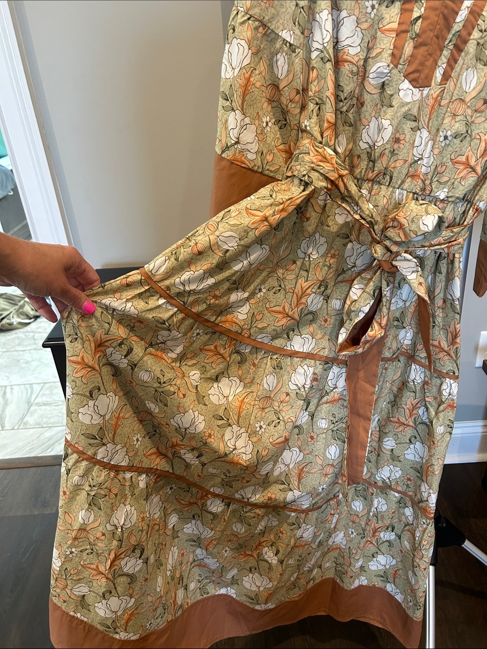 &MERCI NWOT Floral Maxi Dress with Rust Trim; fully lined - Picture 4 of 5